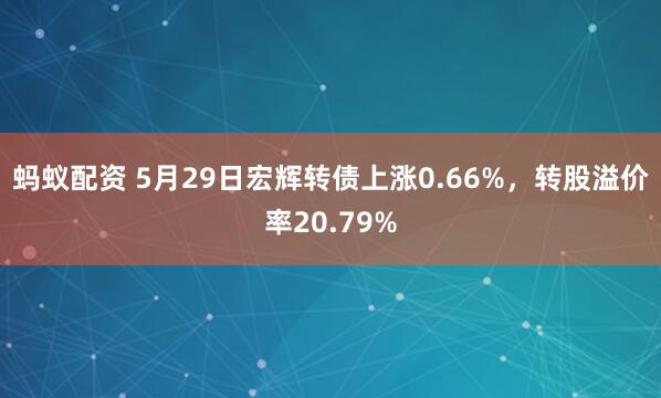 蚂蚁配资 5月29日宏辉转债上涨0.66%，转股溢价率20.79%